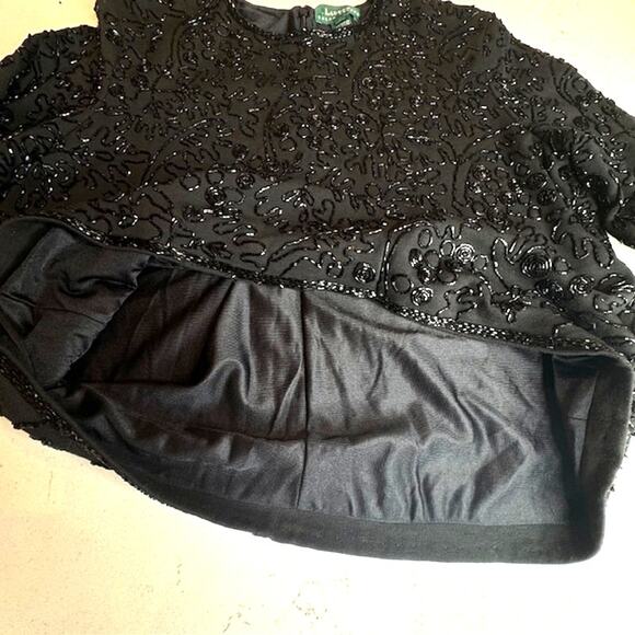 Elevated Luxurious Black Beaded Shimmering Top Sz Large - Picture 16 of 16